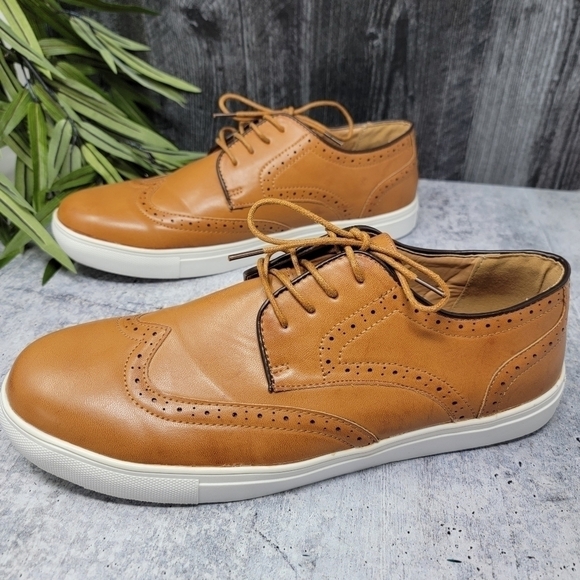 Adolfo | Camel Wingtip Oxford Tie Dress Shoes - Picture 5 of 8